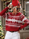Perfee Geometric Round Neck Long Sleeve Sweater - Trendsi