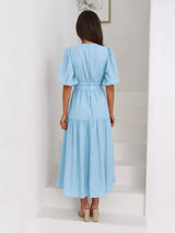 Tiered Puff Sleeve Midi Dress - Trendsi - Flyclothing LLC