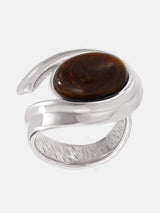 Stainless Steel Tigerite Ring and C-Hoop Earrings Set - Trendsi - Flyclothing LLC