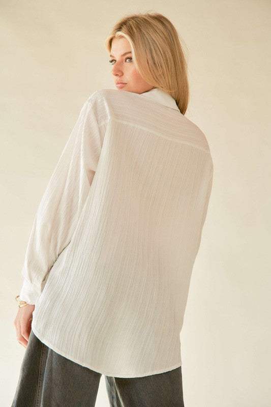 Davi & Dani Crinkled Jacquard Button Down Shirt - Trendsi - Flyclothing LLC