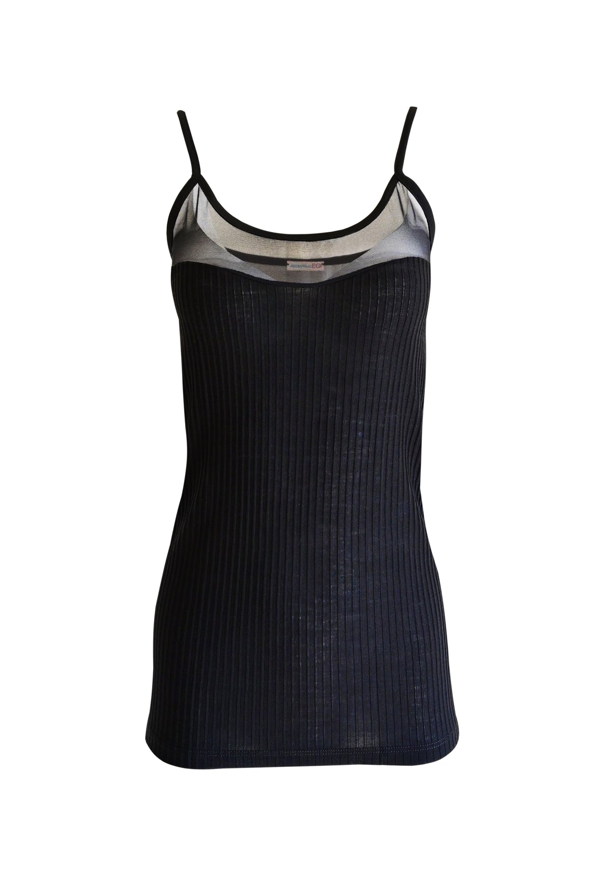 EGI Exclusive Collections Merino Wool Blend Sleeveless Cami with Tulle Trim. Proudly Made in Italy.(8258)