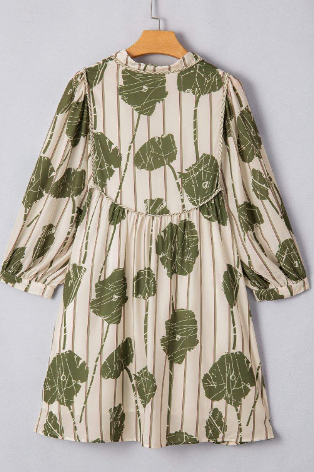 Printed Tie Neck Three-Quarter Sleeve Mini Dress - Trendsi - Flyclothing LLC