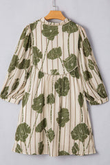 Printed Tie Neck Three-Quarter Sleeve Mini Dress - Trendsi - Flyclothing LLC