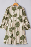 Printed Tie Neck Three-Quarter Sleeve Mini Dress - Trendsi