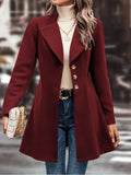 Collared Neck Button Up Long Sleeve Coat - Trendsi