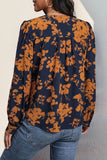 Printed Notched Long Sleeve Blouse - Trendsi
