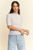 Davi & Dani Lace Stretch Floral Marrow Edge Half Sleeve Top - Trendsi