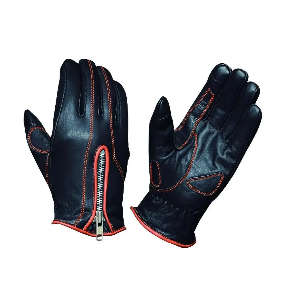 Ladies Full Finger Gloves with Orange Stitching - Unik Just for Bikers - Flyclothing LLC