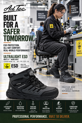 AdTec Ultralight ESD Women's 6 Inch Work Boot Black/Dark Grey - product features graphic