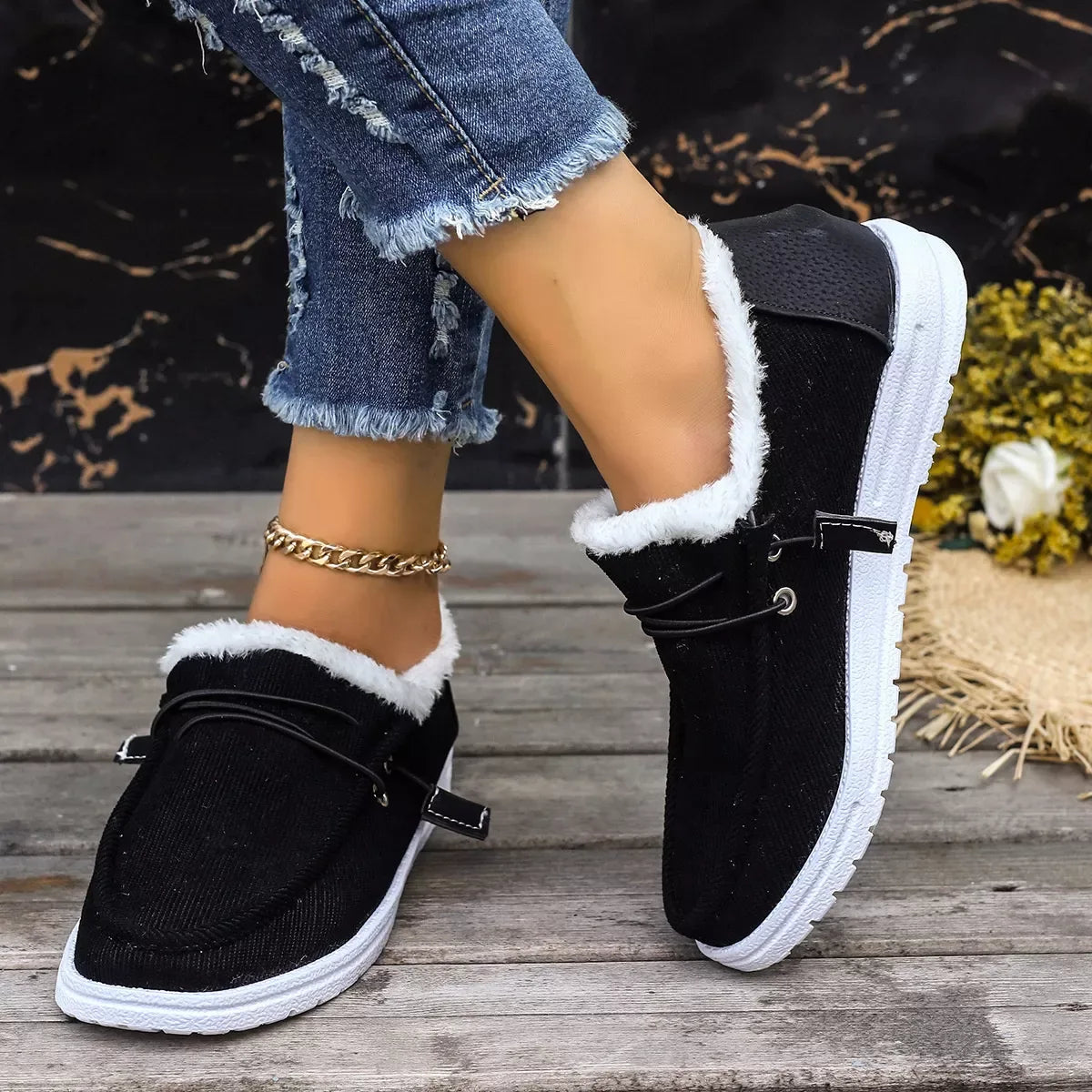 Faux Fur Lined Slip-Ons - Trendsi - Flyclothing LLC