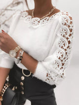 Lace Trim Round Neck Sweater - Trendsi - Flyclothing LLC