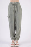 VERY J Washed Woven Crinkle Gauze Drawstring Pants - Trendsi