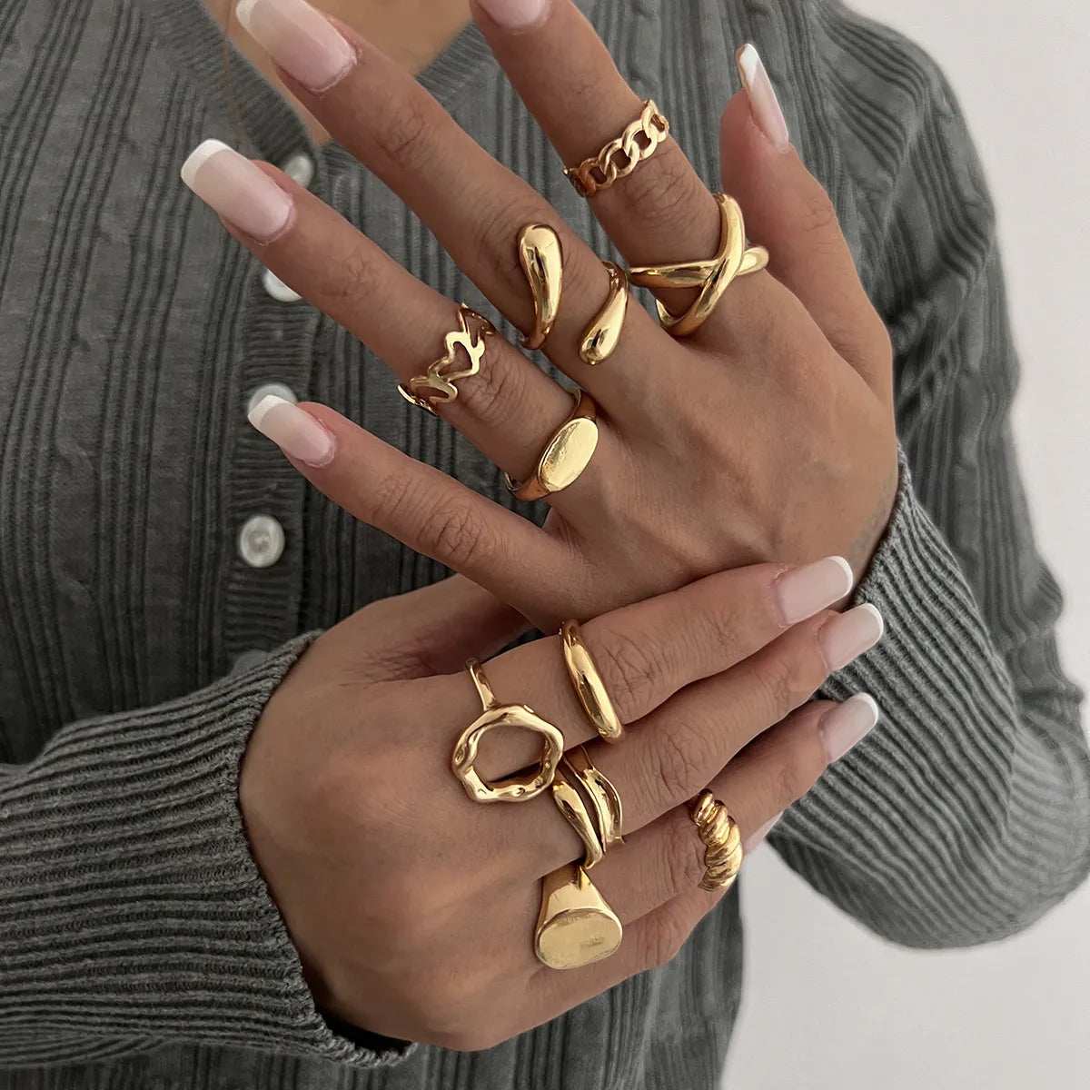 10-Piece Alloy Geometric Ring - Trendsi - Flyclothing LLC