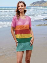 Openwork Round Neck Short Sleeve Cover-UP - Trendsi - Flyclothing LLC