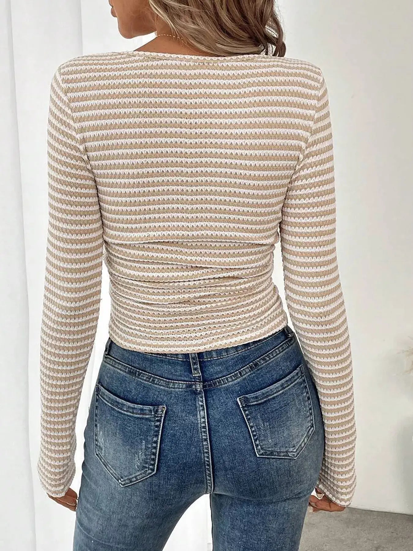 Striped Square Neck Long Sleeve T-Shirt - Trendsi - Flyclothing LLC