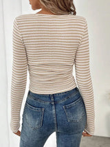 Striped Square Neck Long Sleeve T-Shirt - Trendsi - Flyclothing LLC