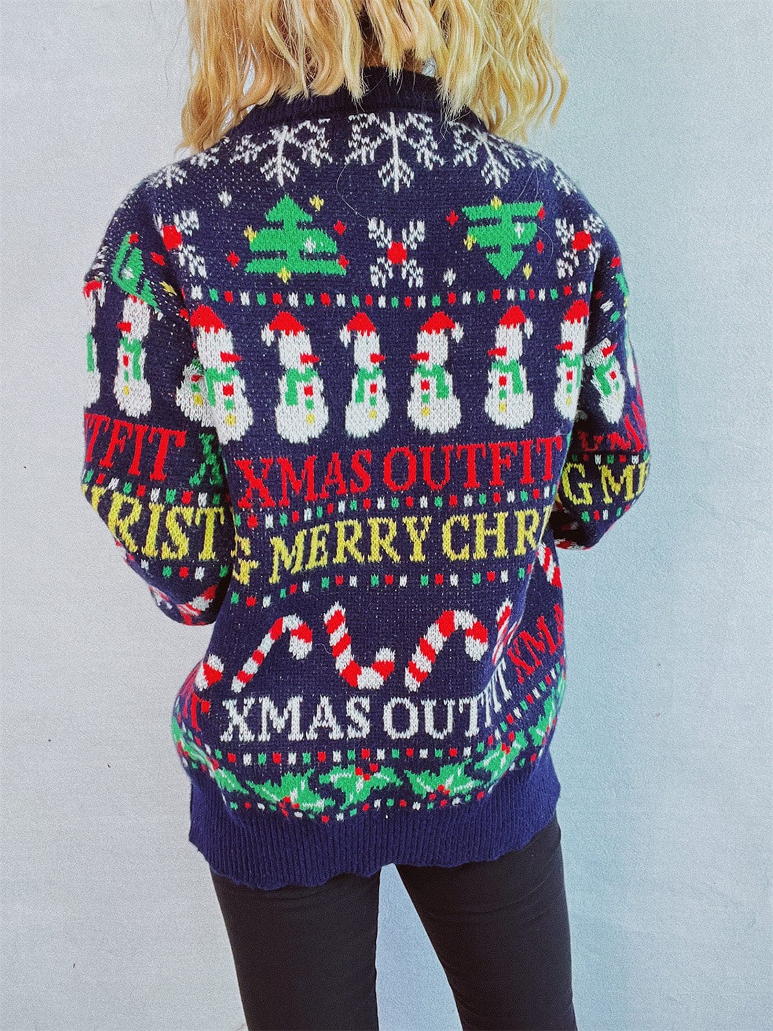 Christmas Pattern Round Neck Long Sleeve Sweater - Trendsi