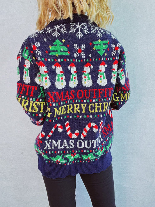Christmas Pattern Round Neck Long Sleeve Sweater - Trendsi