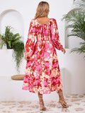 Printed Long Sleeve Midi Dress - Trendsi - Flyclothing LLC