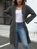 Pocketed Button Up Long Sleeve Hooded Cardigan - Trendsi - Flyclothing LLC