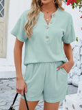 Casual Button Detail Ribbed Top and Shorts Two-Piece Set - Trendsi - Flyclothing LLC