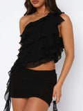Layered Ruffled One Shoulder Tank - Trendsi - Flyclothing LLC