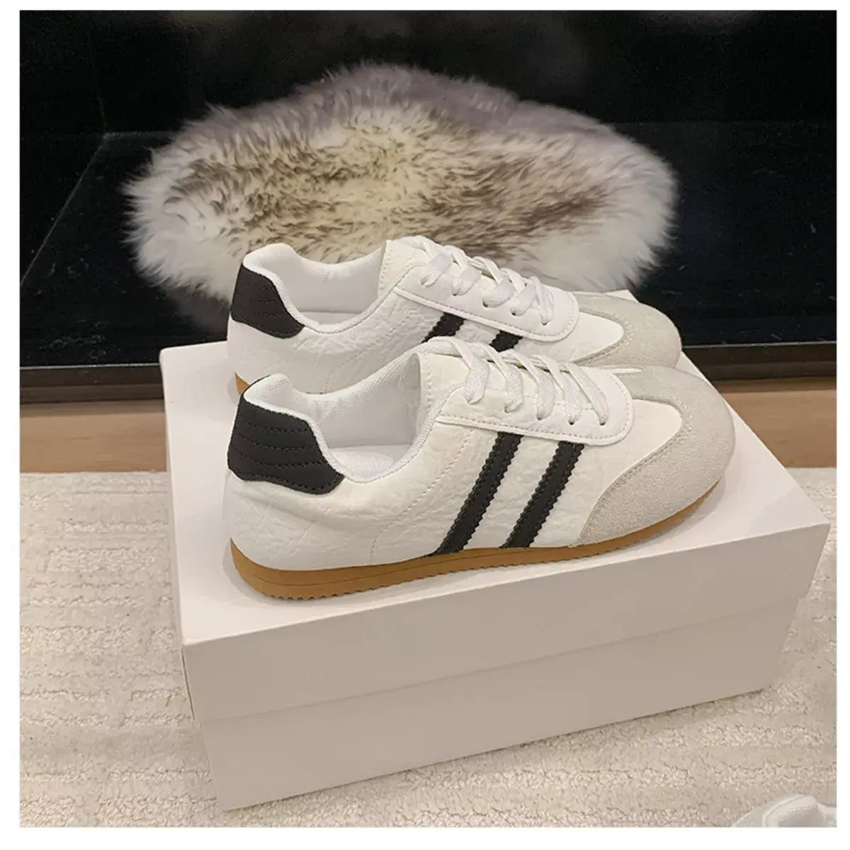 Striped Lace Up Casual Sneakers - Trendsi - Flyclothing LLC