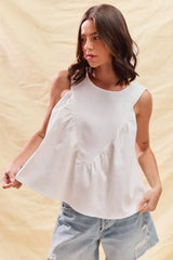 SO ME Game Day Color Denim Ruched Sleeveless Top - Trendsi - Flyclothing LLC