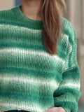 Gradient Round Neck Dropped Shoulder Sweater - Trendsi - Flyclothing LLC