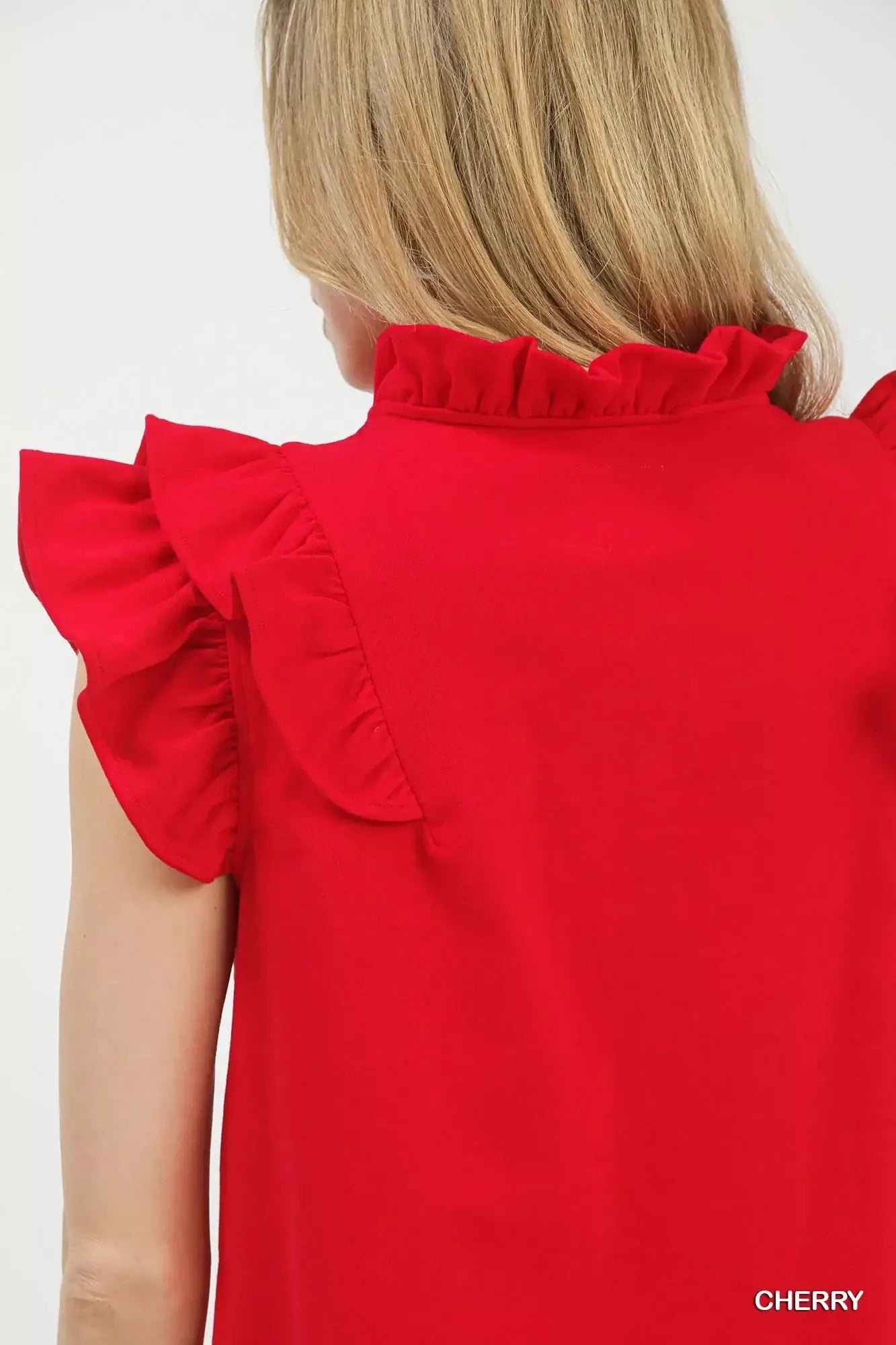 Umgee Ruffle Sleeve V-Neck Top - Trendsi - Flyclothing LLC