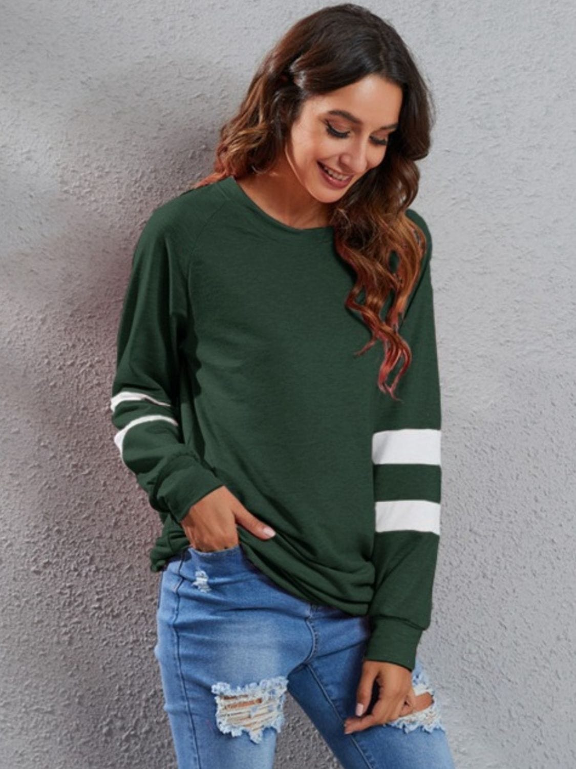 Full Size Striped Round Neck Long Sleeve T-Shirt - Trendsi