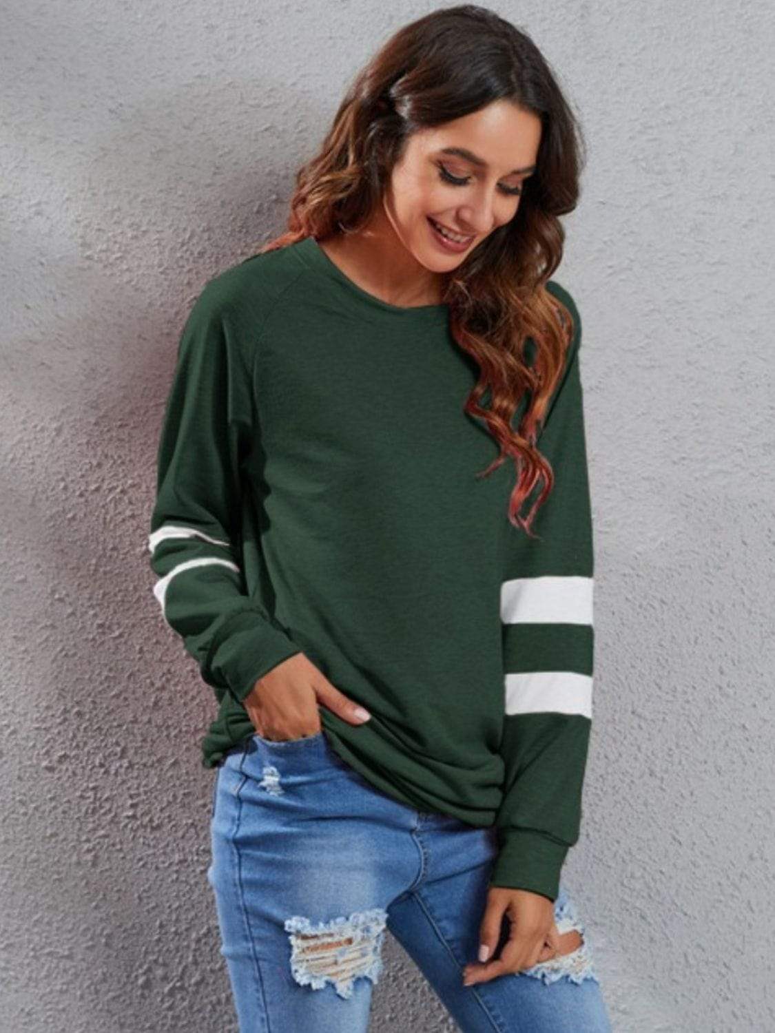 Full Size Striped Round Neck Long Sleeve T-Shirt - Trendsi - Flyclothing LLC