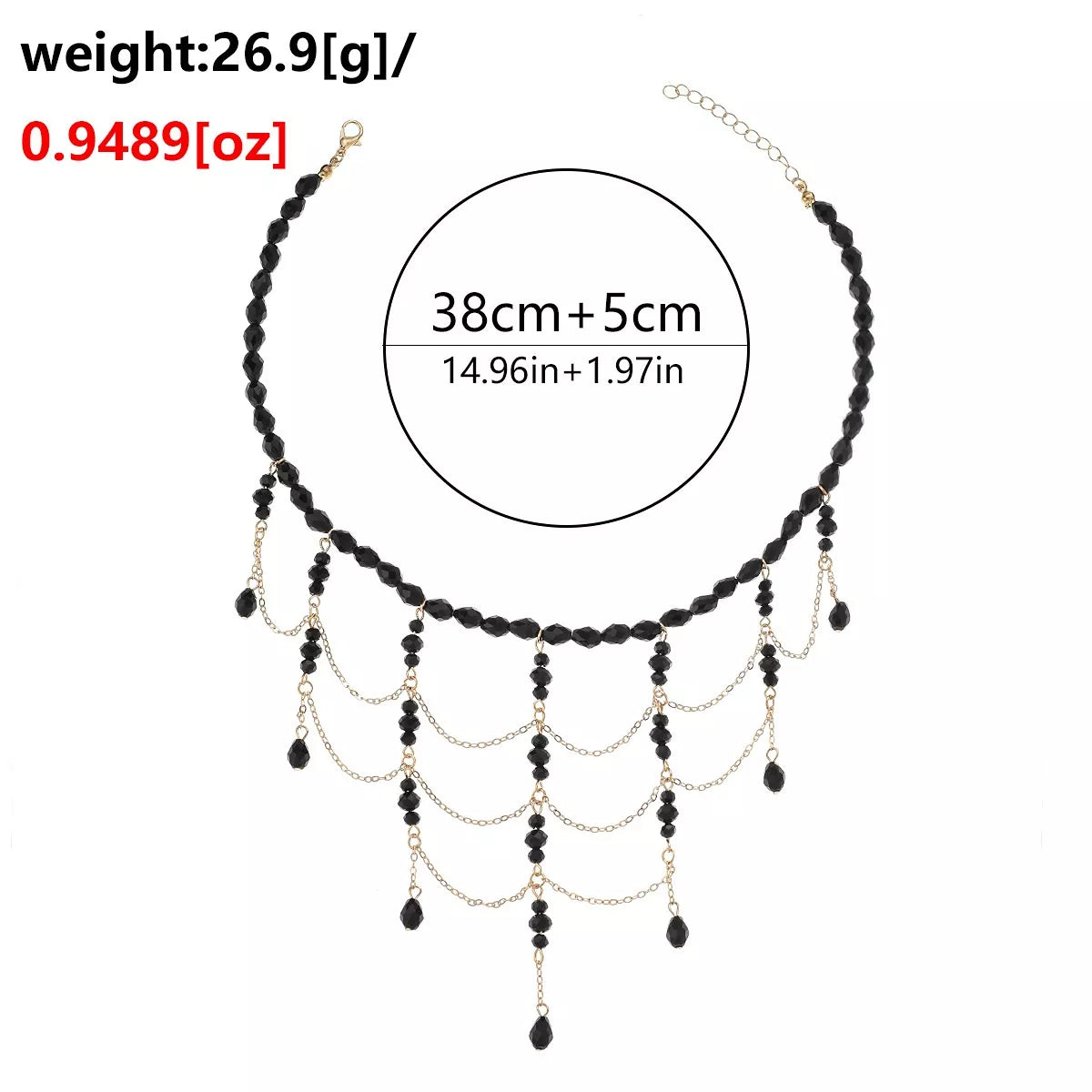 Beaded Choker Necklace with Draping Chains - Trendsi - Flyclothing LLC