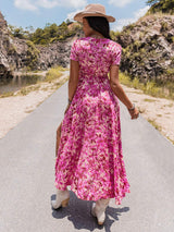Floral V-Neck Slit Dress - Trendsi - Flyclothing LLC