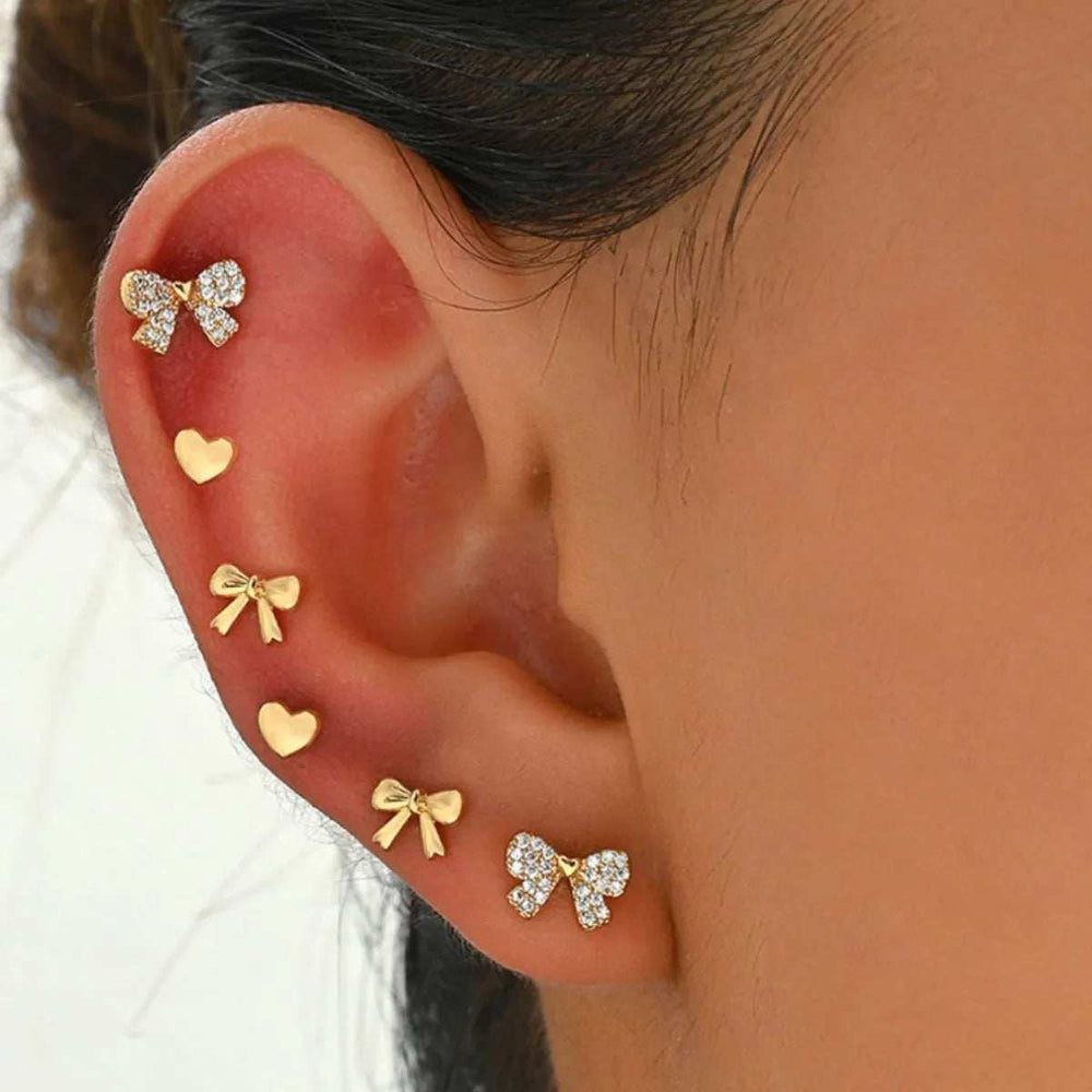 6 Piece Bow Heart Stud Earrings Set - Trendsi - Flyclothing LLC
