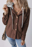 Drawstring Button Up Long Sleeve Hooded Jacket - Trendsi - Flyclothing LLC