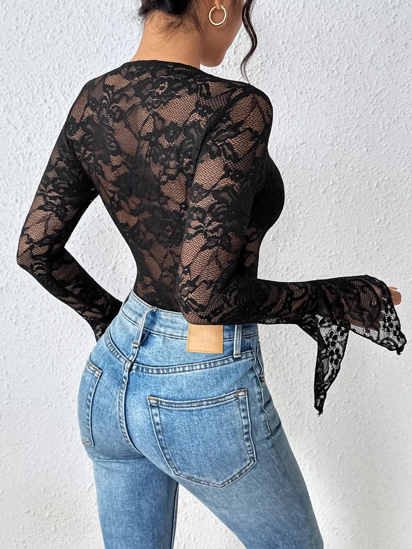 Lace Long Sleeve Bodysuit - Trendsi - Flyclothing LLC
