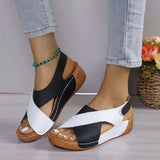 Crisscross Contrast Open Toe Wedge Sandals - Trendsi - Flyclothing LLC