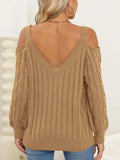 Cable-Knit Heart V-Neck Sweater - Trendsi - Flyclothing LLC