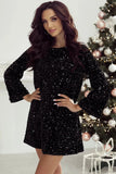 Sequin Round Neck Long Sleeve Mini Dress - Trendsi