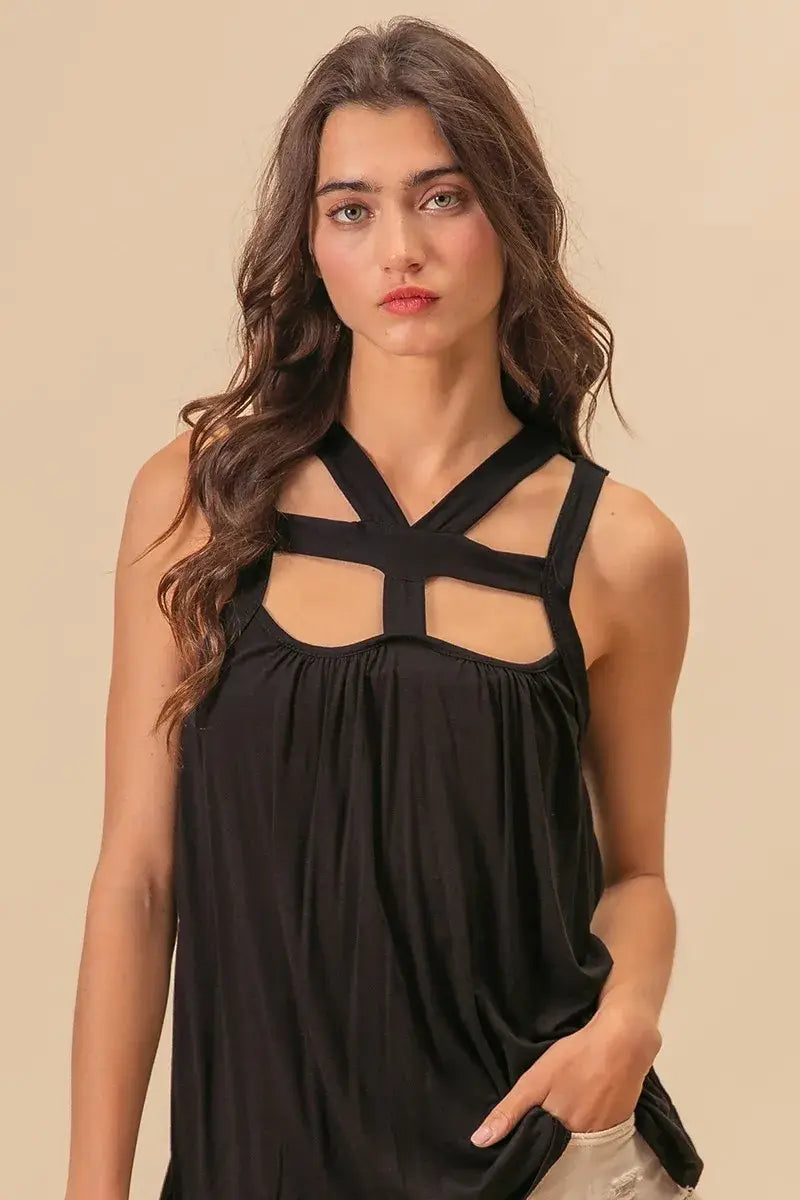 BiBi Rayon Span Jersey Cut Out with Straps Detailed - Trendsi - Flyclothing LLC