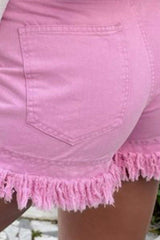 Raw Hem High Waist Denim Shorts - Trendsi - Flyclothing LLC