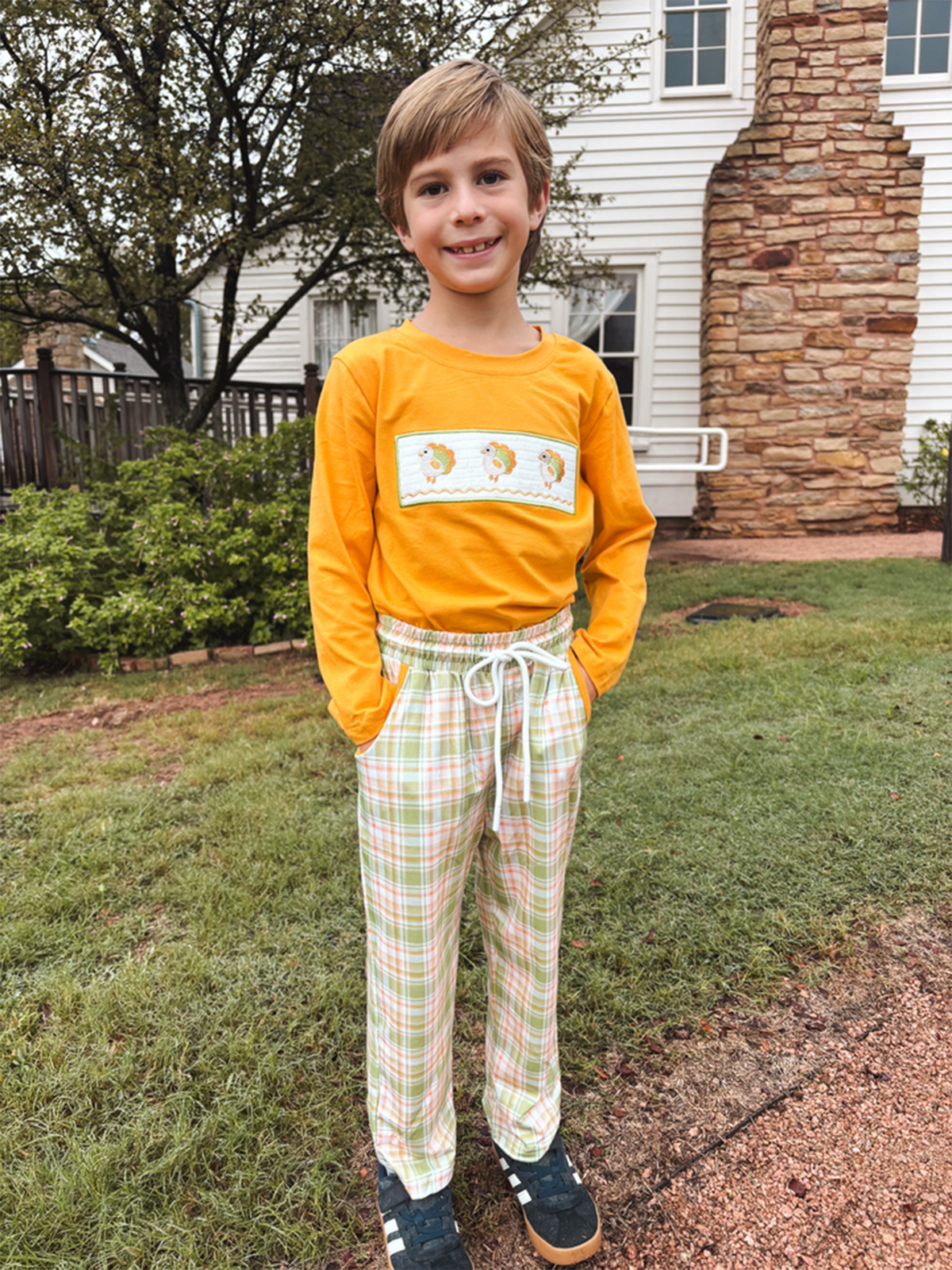Thanksgiving Turkey Smocked Boys Pant Set - Rylee Faith Designs - Flyclothing LLC