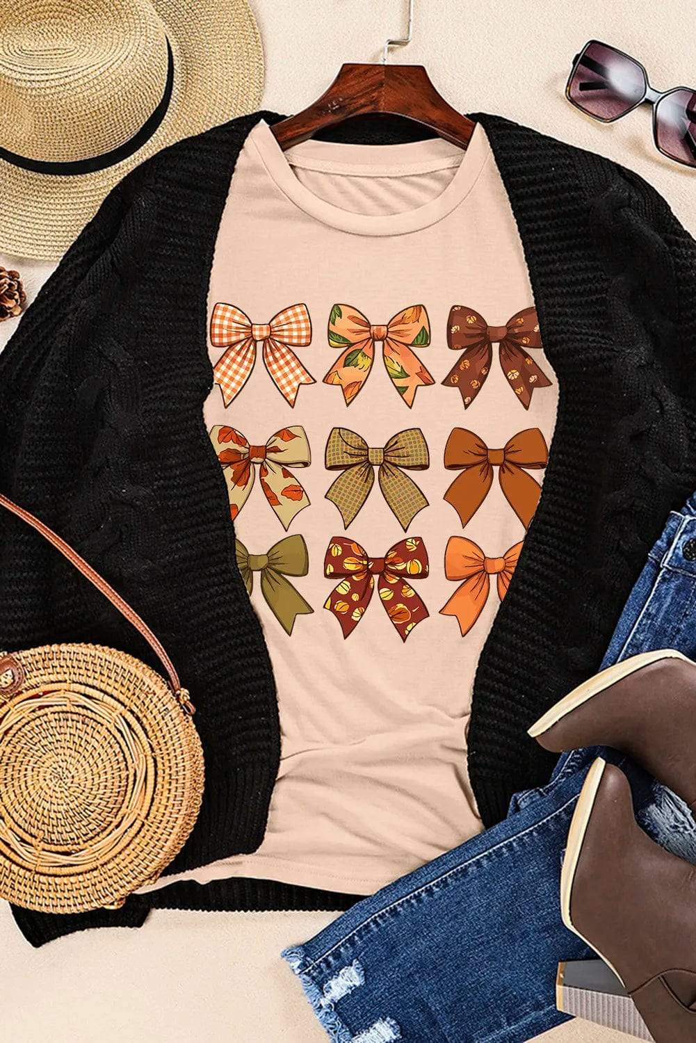 Bow Graphic Round Neck Short Sleeve T-Shirt - Trendsi - Flyclothing LLC