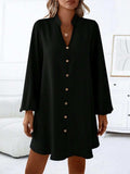 Notched Long Sleeve Mini Dress - Trendsi - Flyclothing LLC