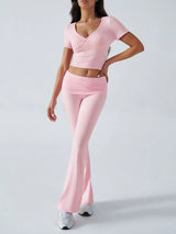 Devine Short Sleeve Top and Bootcut Legging Set - Trendsi - Flyclothing LLC