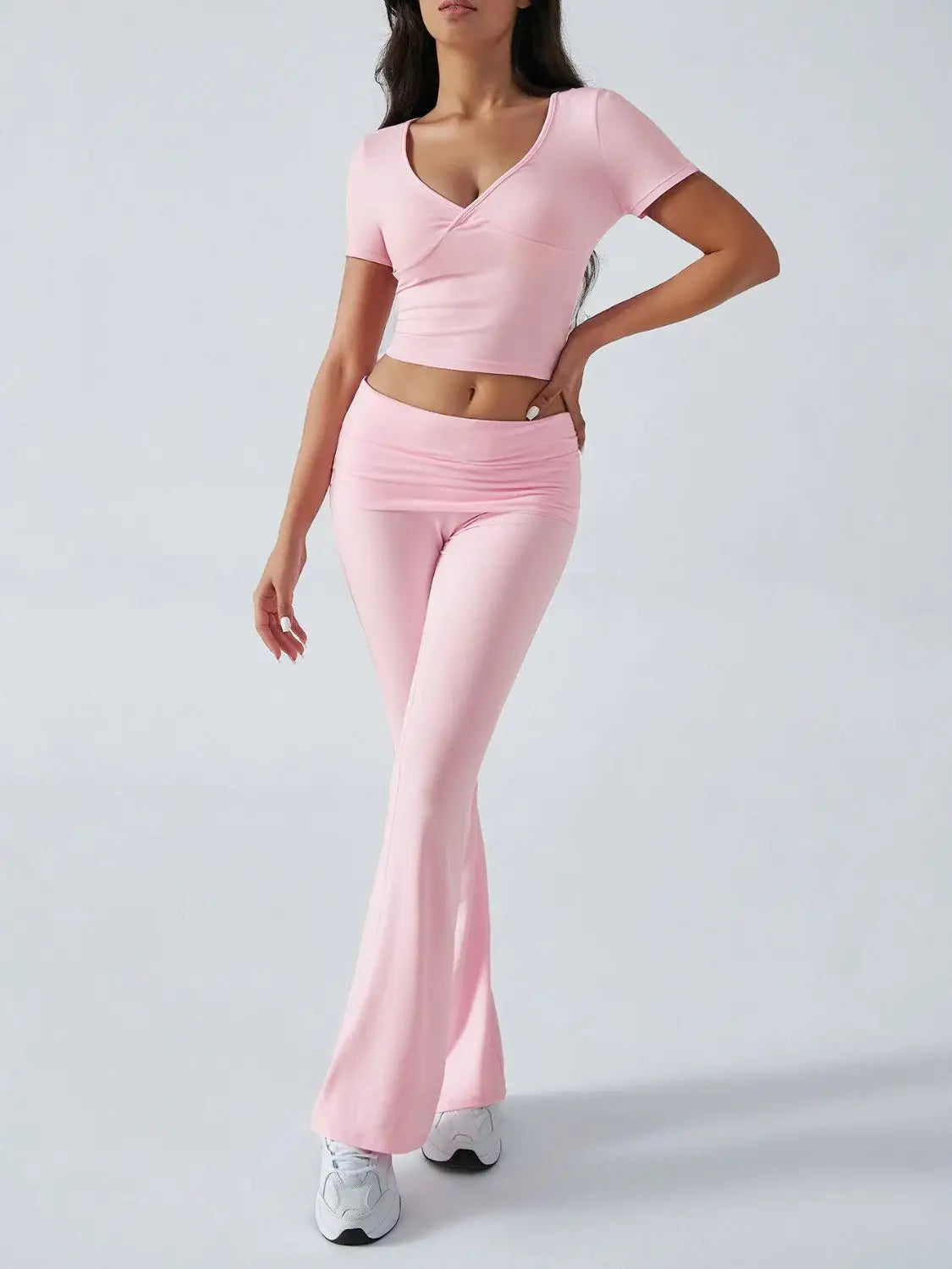 Devine Short Sleeve Top and Bootcut Legging Set - Trendsi - Flyclothing LLC
