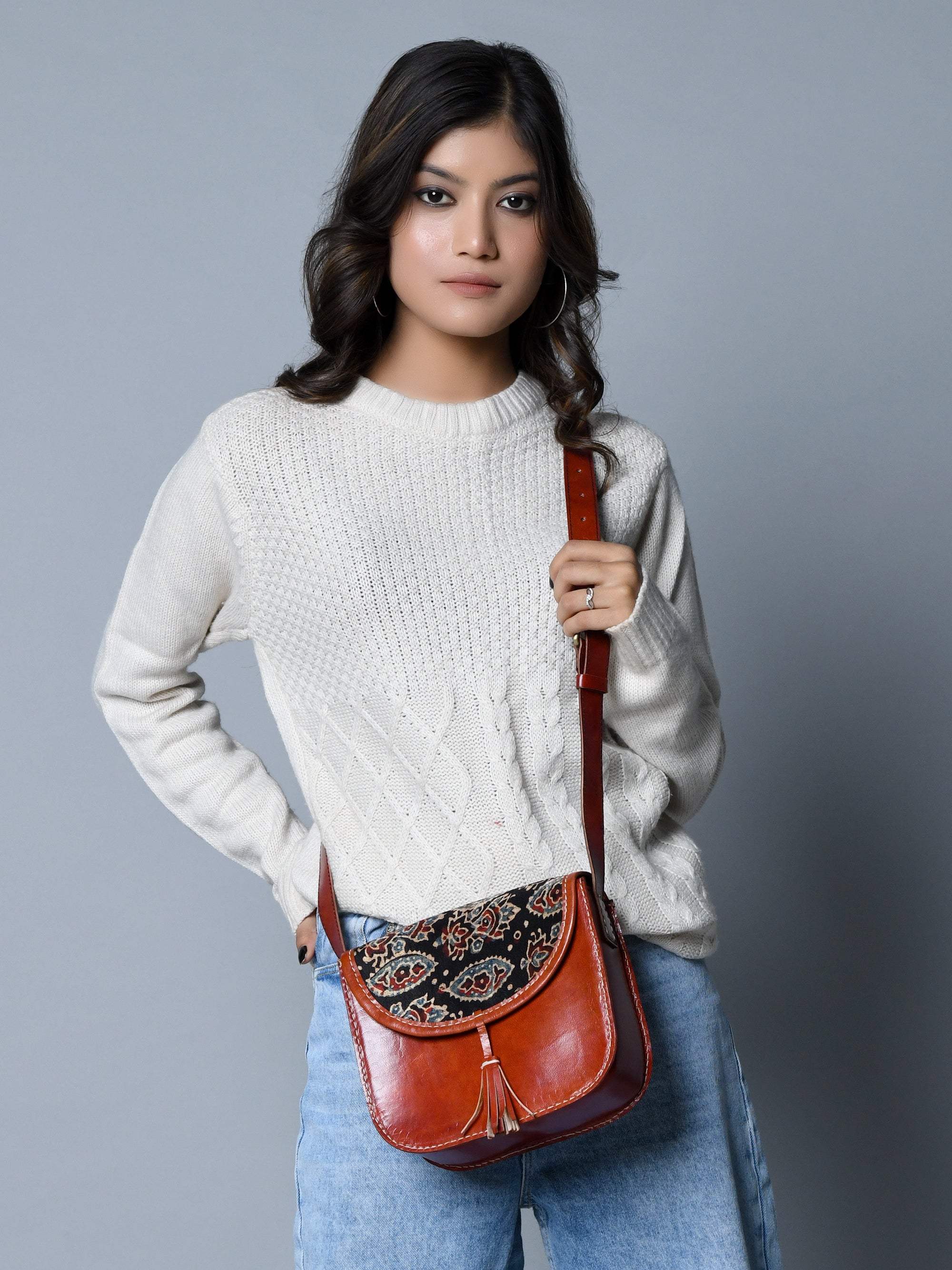 Astounding Ajrakh Ethnic Satchel - Classy Leather Bags - Flyclothing LLC