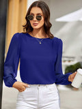 Round Neck Balloon Sleeve Blouse - Trendsi - Flyclothing LLC
