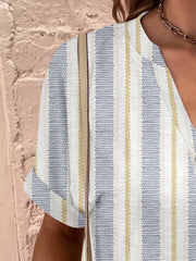 Full Size Printed Notched Short Sleeve Blouse - Trendsi